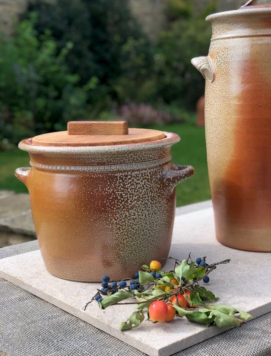 large squat handmade storage pots salt glazed
