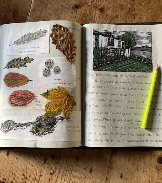 handwritten garden journal with drawings by Caroline Beck